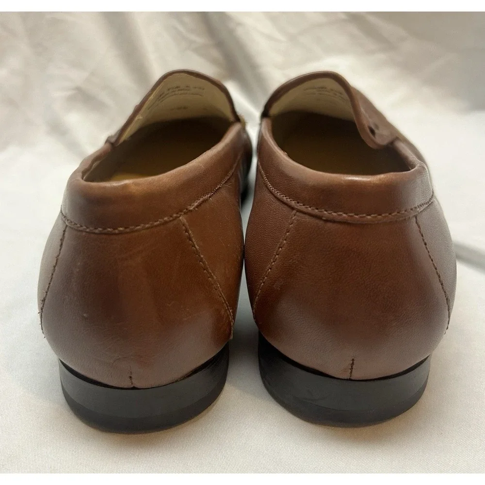 Cole Haan Woven Leather Pinch Loafers Women 8.5 B Brown Handsewn Old Money